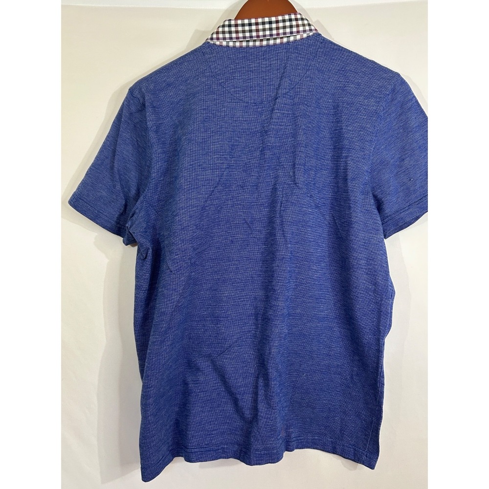 Ted Baker Men's Polo Shirt Midnight Blue Check Collar Pocket 100% Cotton Size 4 - Picture 2 of 10